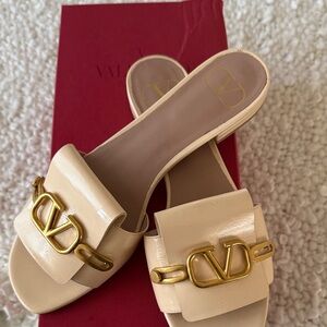 Valentino Women's Beige Mules with Gold Accents